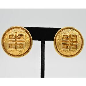 Givenchy Vintage Logo Clip On Earrings Gold 4G Rare Runway Parfums Signed BinH